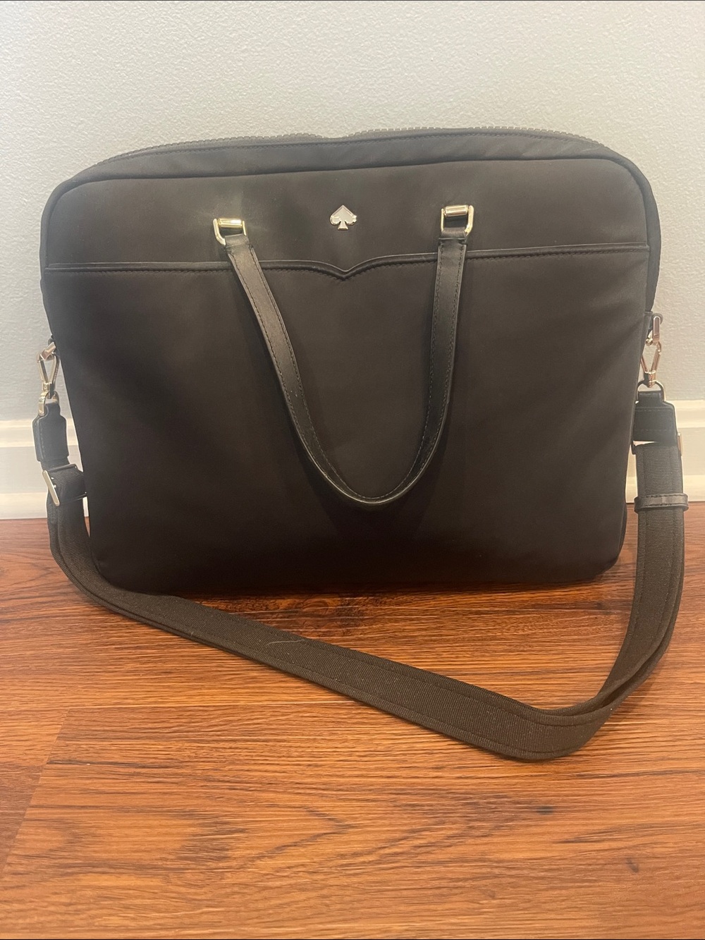 kate spade Black Leather Laptop Bag with Detachable Strap